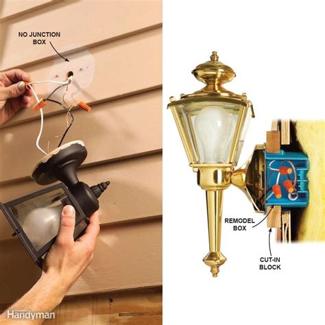 hanging exterior light no junction box|exterior lighting no electrical box.